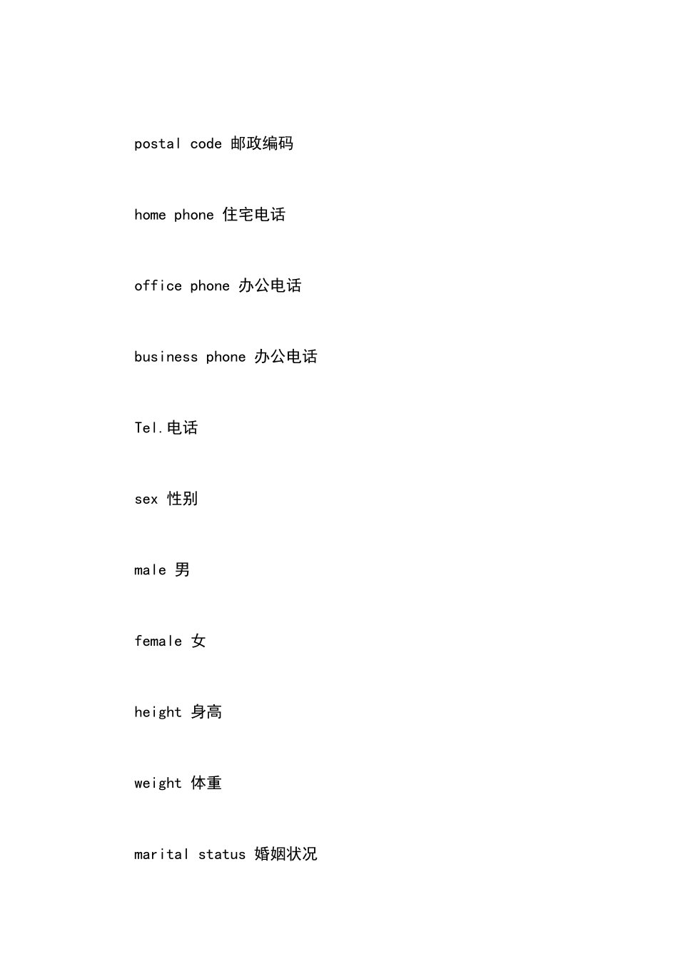 个人简历词汇(中英文对照)_第3页