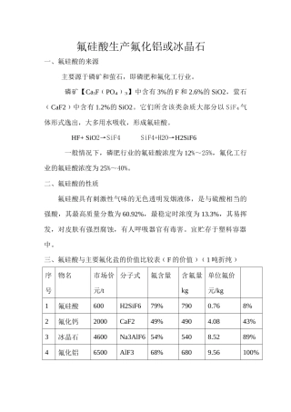 氟硅酸生产氟化铝或冰晶石
