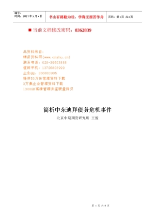 浅析中东迪拜债务危机事件