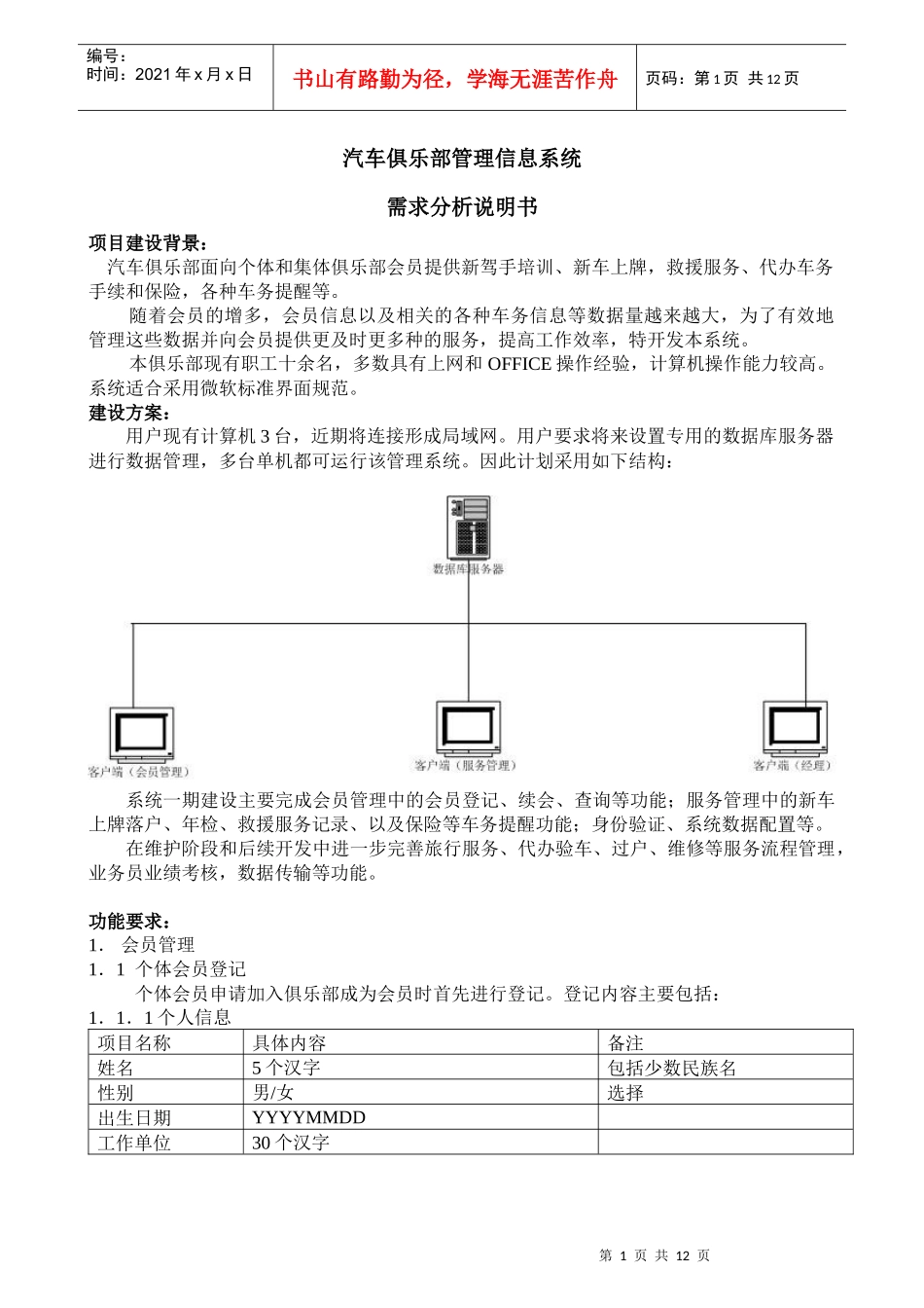 汽车俱乐部管理信息系统(1)_第1页