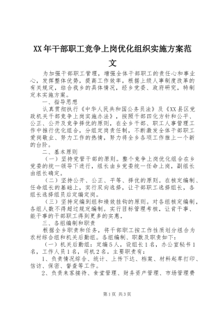 XX年干部职工竞争上岗优化组织方案范文 
