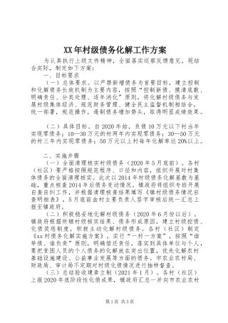 XX年村级债务化解工作实施方案 