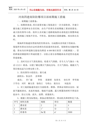 河南四建南阳防爆项目部雨期施工措施
