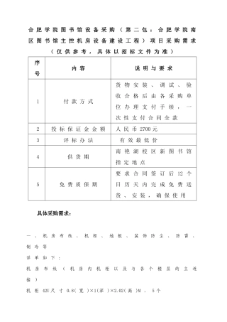 合肥学院图书馆设备采购(第二包：合肥学院南区图书馆主控机房设备_