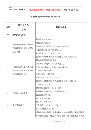 汽车技术进步和技术改造项目及产品目录