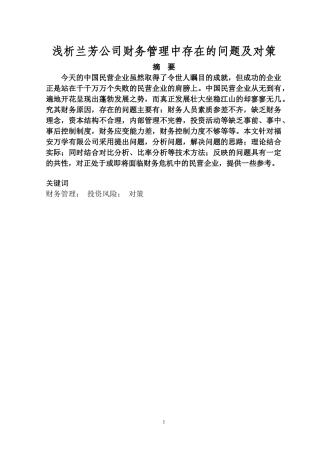 浅析兰芳公司财务管理中存在的问题及对策