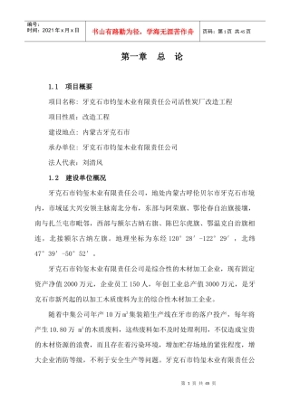 活性炭厂改造工程项目可行性研究报告
