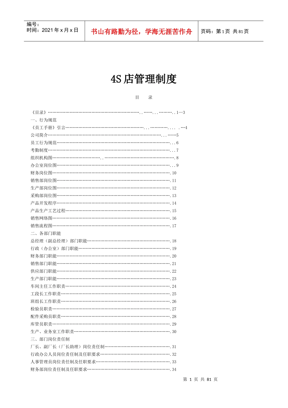 汽车4S店管理制度大全_第1页