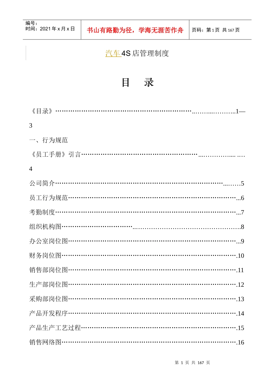 汽车销售4S店管理制度(无敌)(版)_第1页