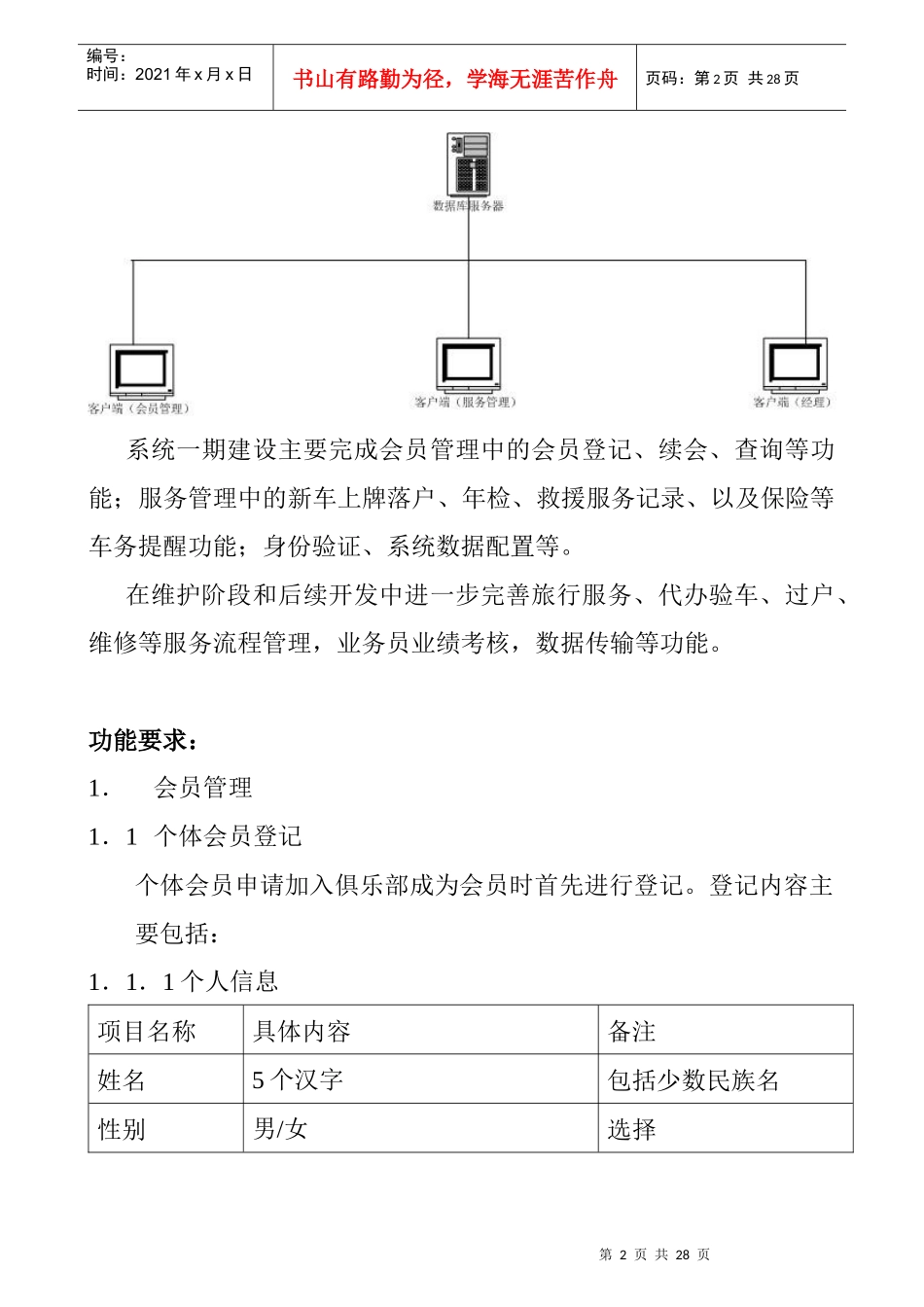 汽车俱乐部管理信息系统说明书_第2页