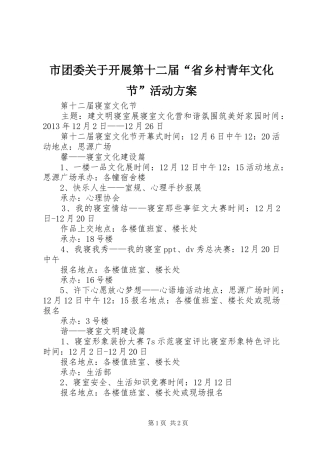 市团委关于开展第十二届“省乡村青年文化节”活动实施方案 