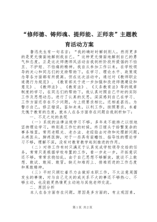 “修师德、铸师魂、提师能、正师表”主题教育活动实施方案 