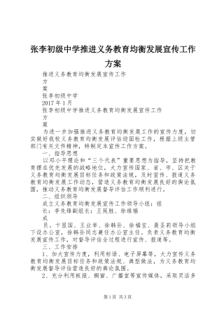张李初级中学推进义务教育均衡发展宣传工作实施方案 