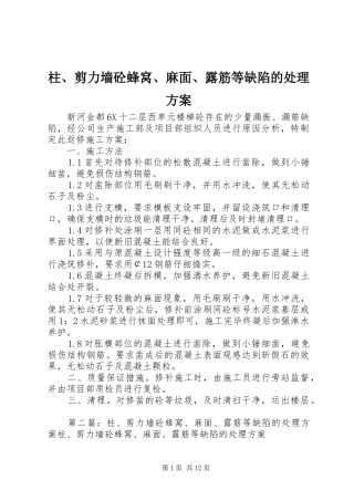 柱、剪力墙砼蜂窝、麻面、露筋等缺陷的处理实施方案 