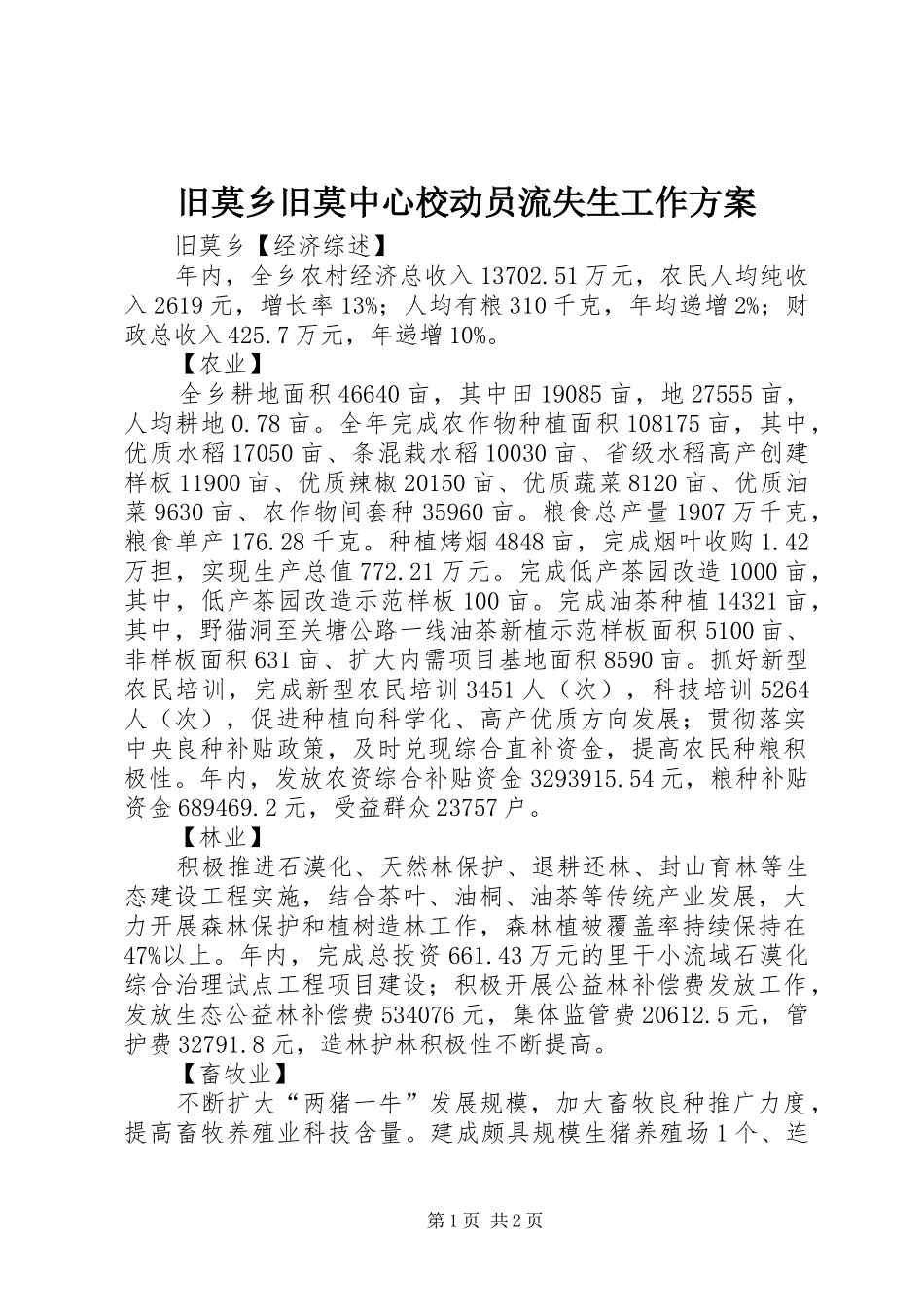 旧莫乡旧莫中心校动员流失生工作实施方案 _第1页