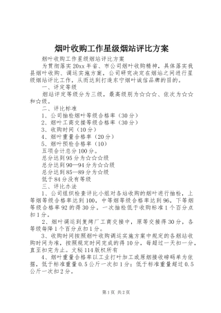 烟叶收购工作星级烟站评比实施方案 