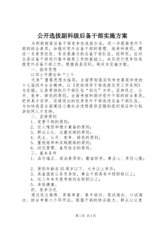公开选拔副科级后备干部方案 