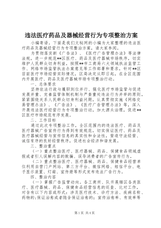 违法医疗药品及器械经营行为专项整治实施方案 