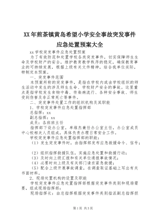XX年煎茶镇黄岛希望小学安全事故突发事件应急预案大全 