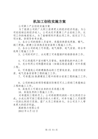 机加工创收方案 