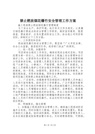 禁止燃放烟花爆竹安全管理工作实施方案 