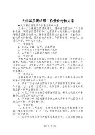 大学基层团组织工作量化考核实施方案 