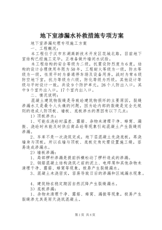 地下室渗漏水补救措施专项实施方案 