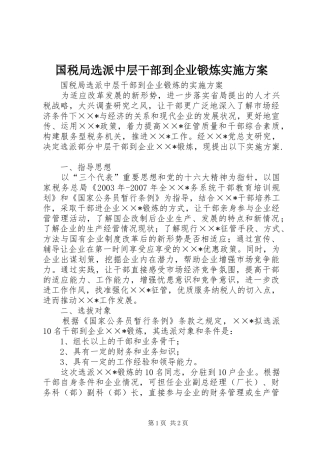 国税局选派中层干部到企业锻炼方案 