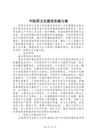 中医药文化建设方案 