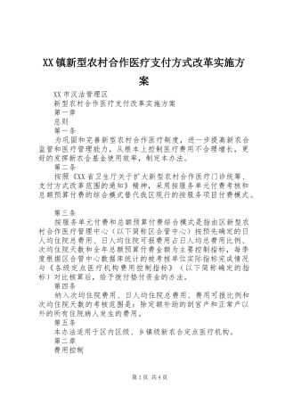 XX镇新型农村合作医疗支付方式改革方案 