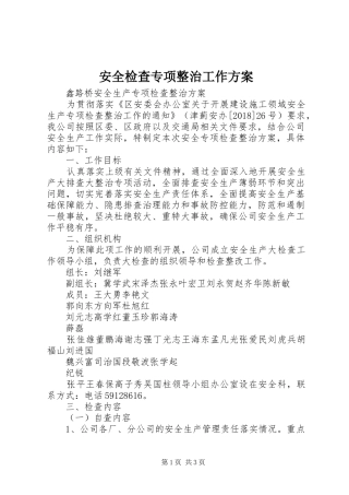 安全检查专项整治工作实施方案 