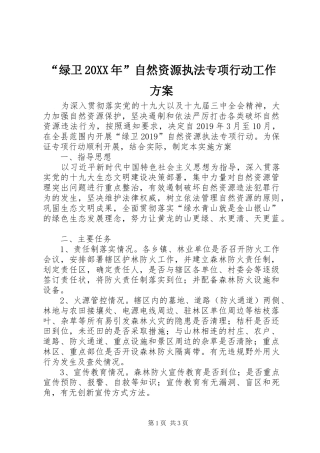 “绿卫20XX年”自然资源执法专项行动工作实施方案