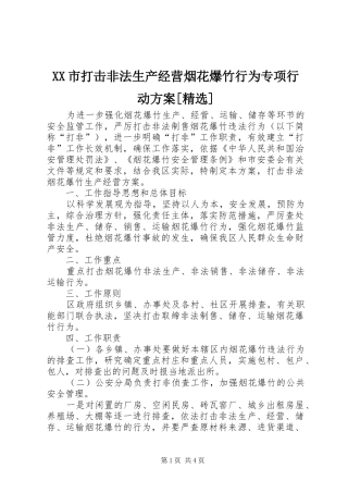 XX市打击非法生产经营烟花爆竹行为专项行动实施方案[精选] 