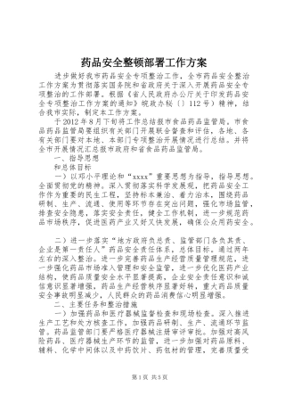 药品安全整顿部署工作实施方案 