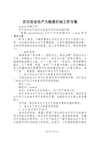 百日安全生产大检查行动工作实施方案 