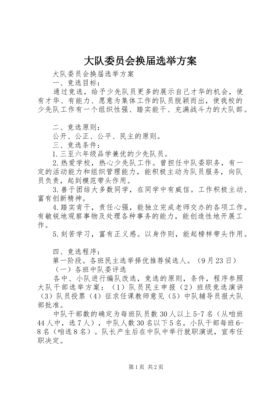 大队委员会换届选举实施方案 _第1页