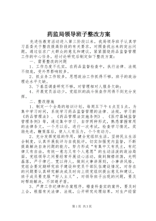 药监局领导班子整改实施方案 