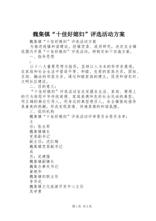魏集镇“十佳好媳妇”评选活动实施方案 