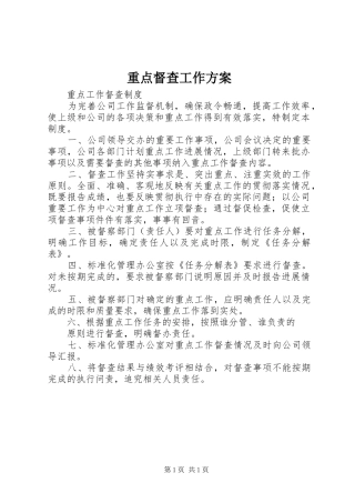 重点督查工作实施方案 