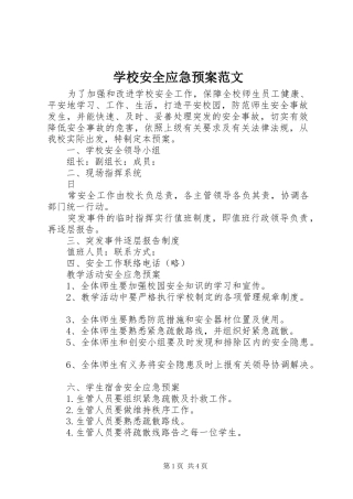 学校安全应急处置预案范文 