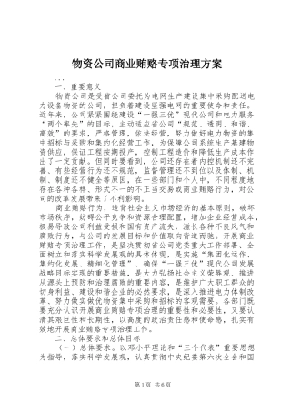 物资公司商业贿赂专项治理实施方案 