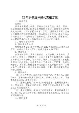 XX年乡镇造林绿化方案 
