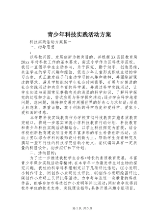 青少年科技实践活动实施方案 