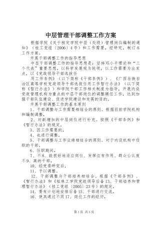 中层管理干部调整工作实施方案 