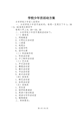 学校少年宫活动实施方案 
