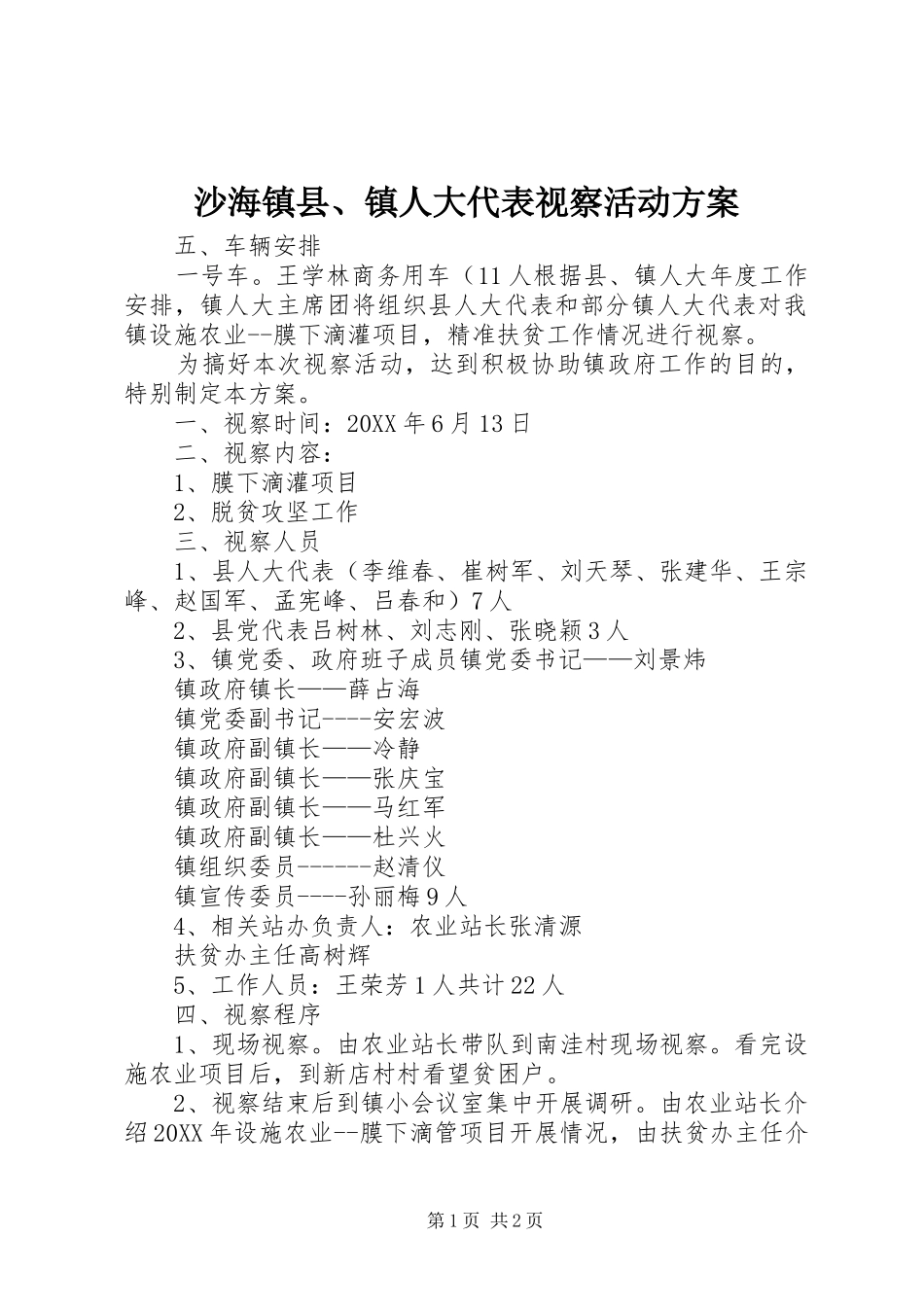 沙海镇县、镇人大代表视察活动实施方案 _第1页