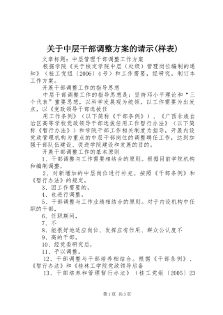 关于中层干部调整实施方案的请示(样表) 