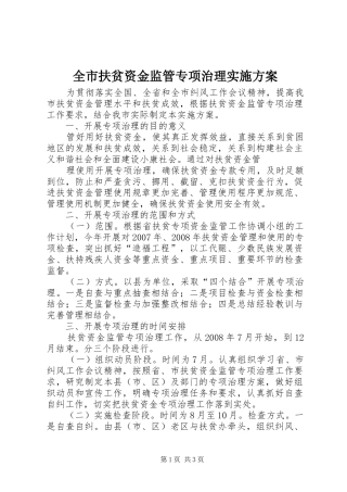 全市扶贫资金监管专项治理方案 