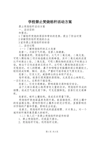 学校禁止焚烧秸秆活动实施方案 