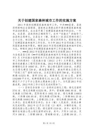 关于创建国家森林城市工作的方案 